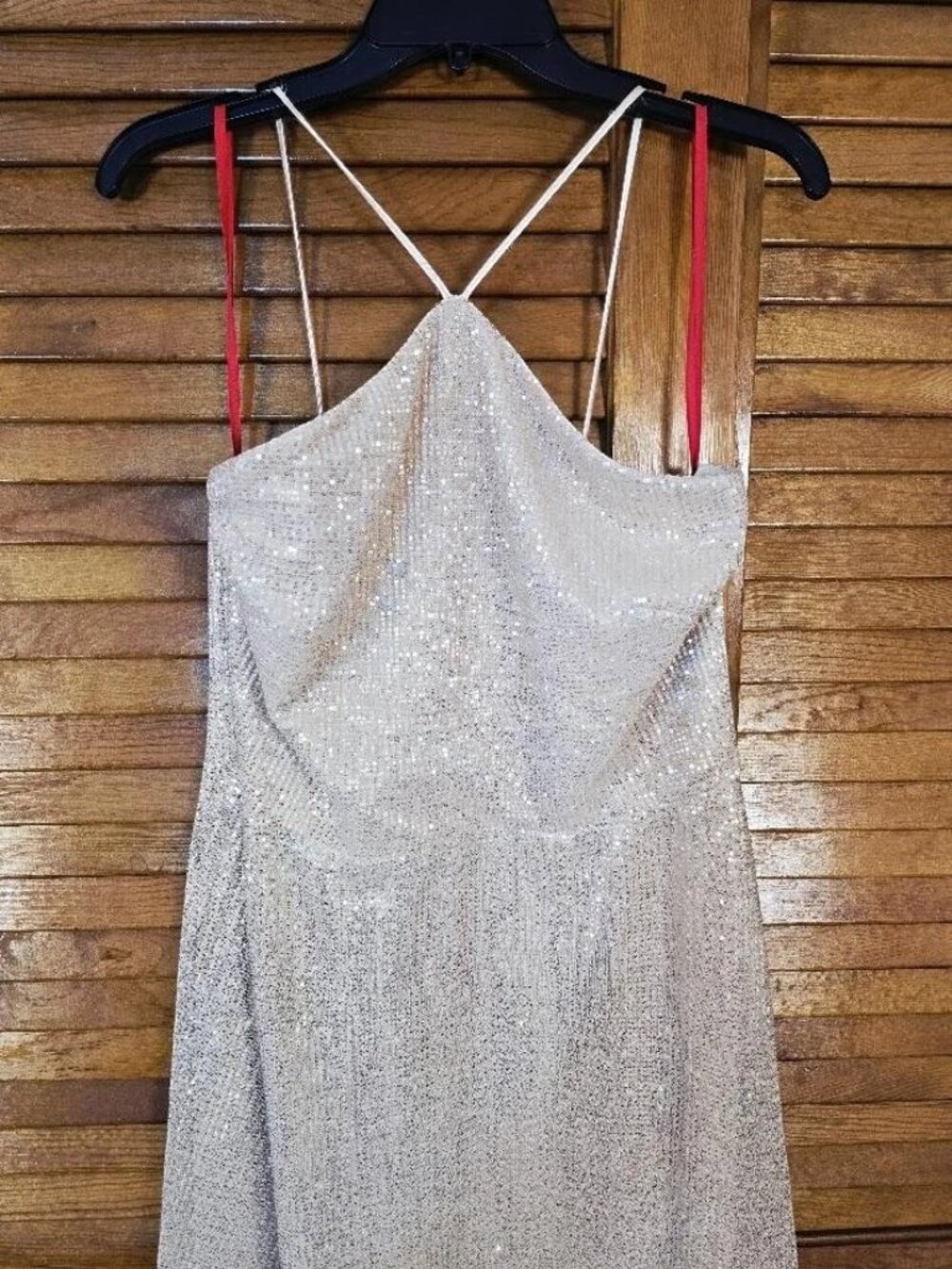 Gold Sequin Halter Midi Dress Size 12 Formal Wedding Guest Evening Gown - Picture 8 of 15